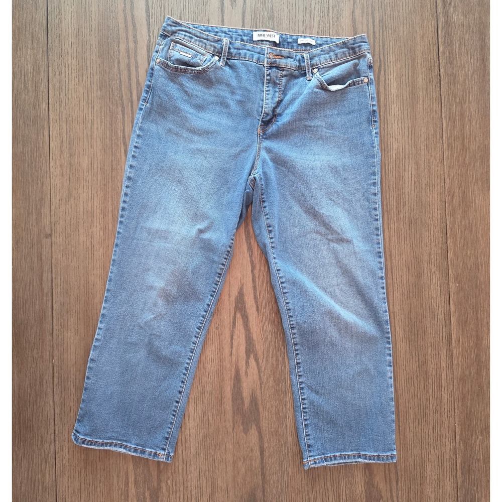 Nine West Chrystie Capri Jeans Womens 12 Blue Stretch Denim Mid Rise Straight